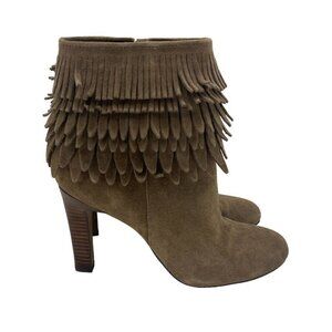Isola Layton Taupe Suede Fringe Ankle Booties Heels 8.5 Women's Shoes 6413820